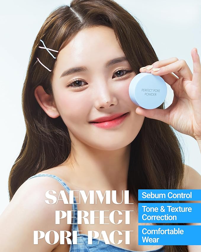 THESAEM Saemmul Perfect Pore Pact - Sebum Control Makeup Pressed Powder Pact, Pore Minimization, Plant-Based Setting Finishing Powder to Absorb Sweat and Prevent Clumps, with Mirror & Puff 12g, 2 Pack