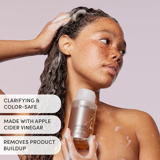 OUAI Detox Shampoo - Clarifying Shampoo for Build Up, Dirt, Oil, Product and Hard Water - Apple Cider Vinegar & Keratin for Clean, Refreshed Hair - Sulfate-Free Hair Care (10 oz)
