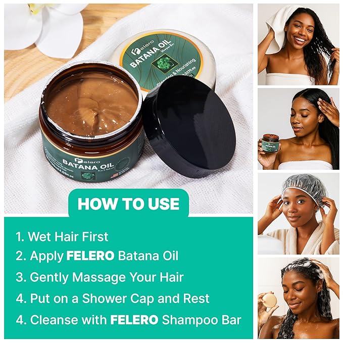 Raw Batana Oil for Hair Growth 4.05 oz and Batana Bar 3.22 oz - Pure Organic Treatment from Honduras by Dr. Sebi for Thicker, Stronger Hair and Hair Loss Prevention for All Hair Types by Felero