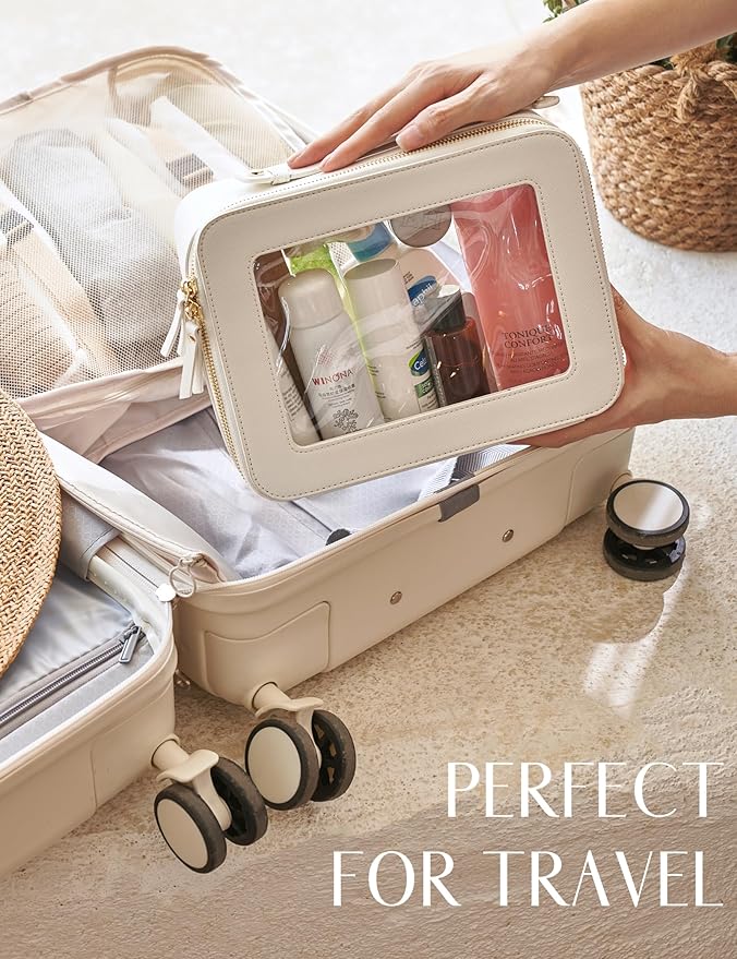 Popvibe Clear Makeup Bag Travel Cosmetic Case Transparent Toiletry Bag with Zipper, Portable Make Up Organizer Traveling Compact Car Bag for Essentials