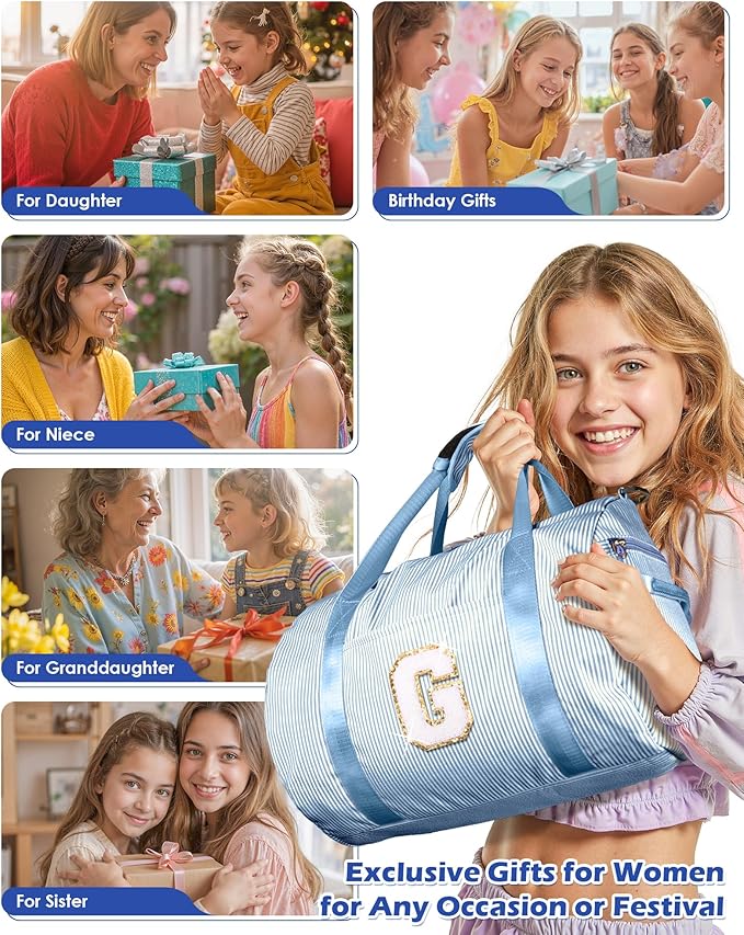 Birthday Gift for Grandkids, Girls Travel Duffle Bag, Kids Initial Overnight Bags with Shoe Compartment, Customized Weekender Bag with Makeup Pouch, Gift for Niece Daughter (Letter K)