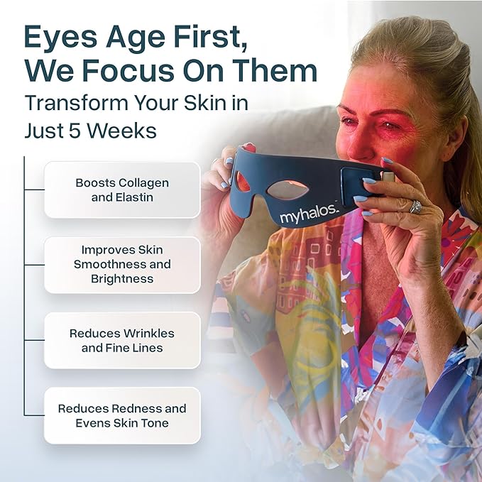 MyHalos Under Eye Red Light Therapy Mask - Advanced Light Mask & LED Eye Mask for Wrinkles, Dark Circles & Crows Feet - Red Light Therapy for Eyes & Face