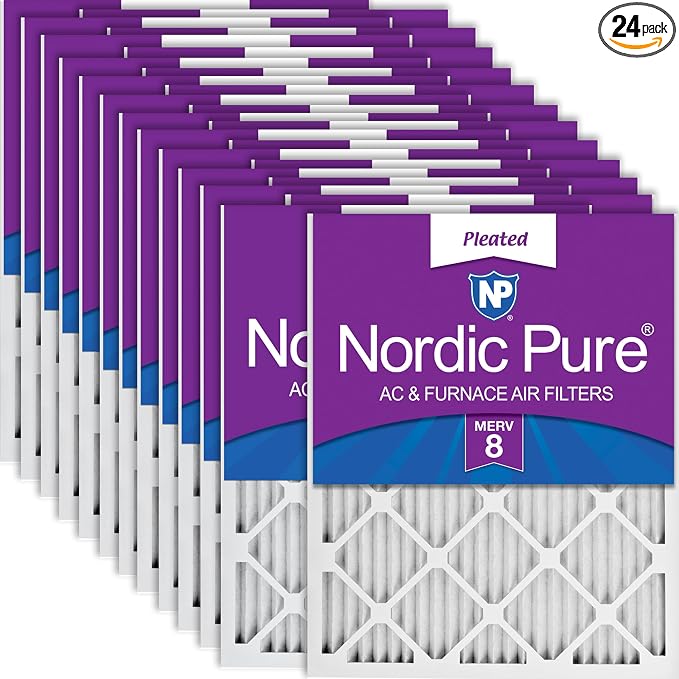 Nordic Pure 12x12x1 Pleated MERV 8 Air Filters 24 Pack by NordicPure
