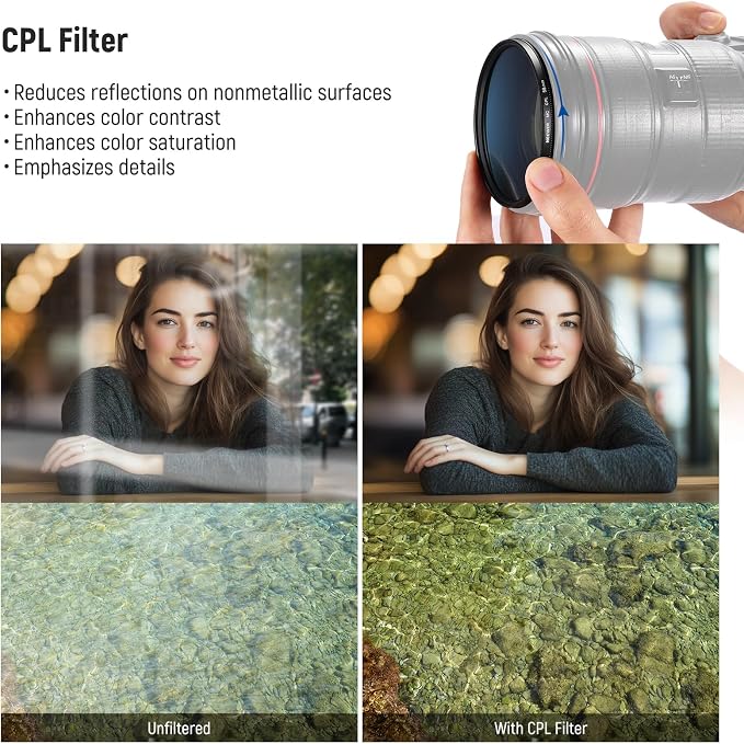 NEEWER 58mm UV/CPL/ND Lens Filter Kit, UV Protection + Circular Polarizing + - Image 6