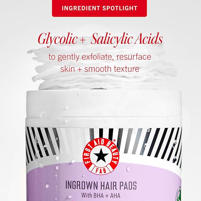 First Aid Beauty - Ingrown Hair Pads with BHA + AHA - Aftershave Treatment Pads to Help Prevent Razor Bumps for Men & Women - Exfoliate Underarms & Bikini Area - Compostable for Daily Use - 60 Pads