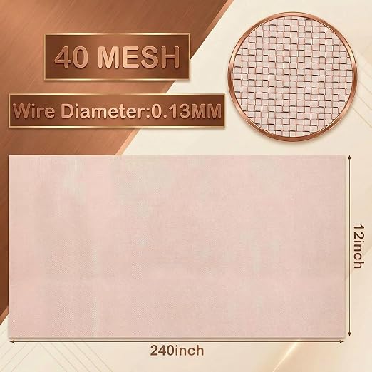 Therwen 12 Inch x 20 ft Copper Mesh Screen 99.9% Pure Copper 40 Mesh Roll Wire - Image 2