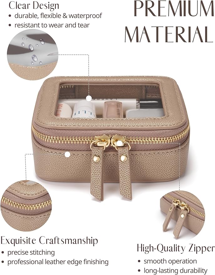 Popvibe Clear Makeup Bag Travel Cosmetic Case Transparent Toiletry Bag with Zipper, Portable Make Up Organizer Traveling Compact Car Bag for Essentials