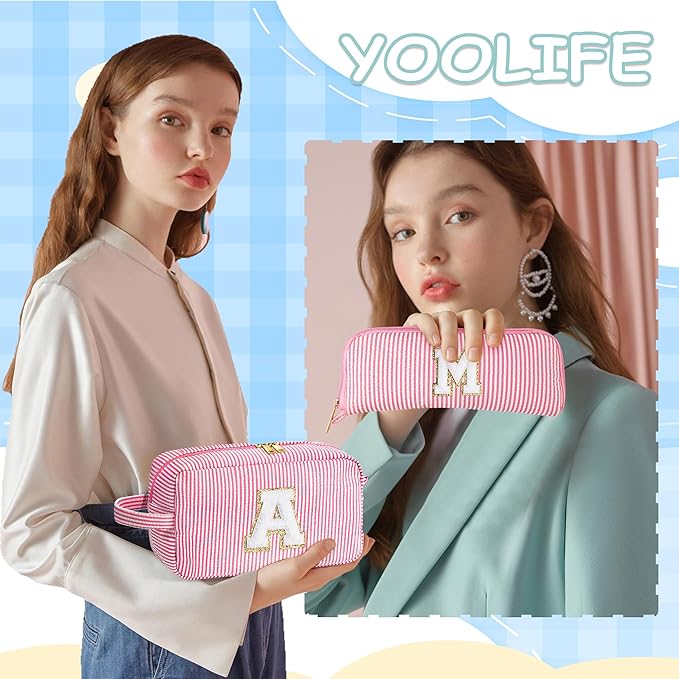 YOOLIFE Gifts for Teen Girls - Personalized Initial Makeup Bag, Birthday Gifts for Women Sister Friend Daughter Girls Kids