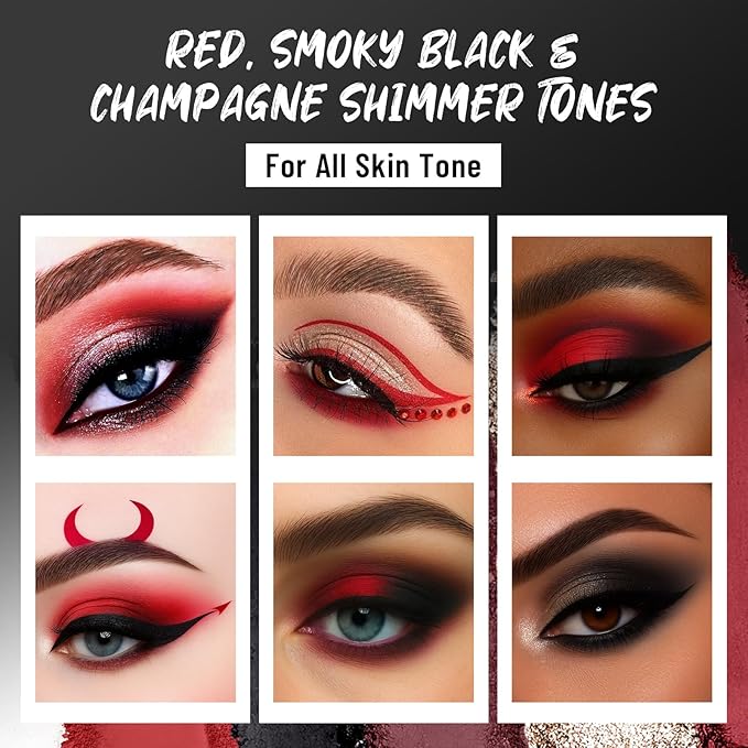 Red Eyeshadow Palette with Mirror Sliver Red Black Tones Matte Shimmer 6 Colors Mini Eye Shadow Pallet Travel Size Highly Pigmented for Joker Vampire Clown Goth Halloween Christmas Makeup