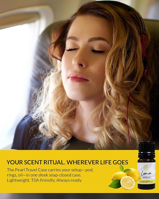 Essence Pearl Travel Case - Wearable Aromatherapy Kit with Nasal Diffuser Rings, Soaking Bay, and 5mL Essential Oil – Portable Wellness Gift Set for On?The?Go Self Care