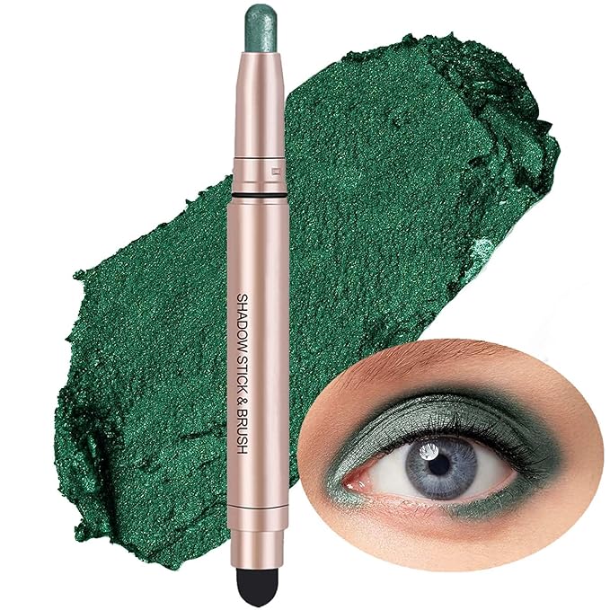 Green Eyeshadow Stick Makeup, Waterproof Hypoallergenic Long Lasting Cream Eye Shadow Pencil, Highlighter Matte Crayon eyes liner, Glitter Primer Palette Shimmer Eyeliner Pen