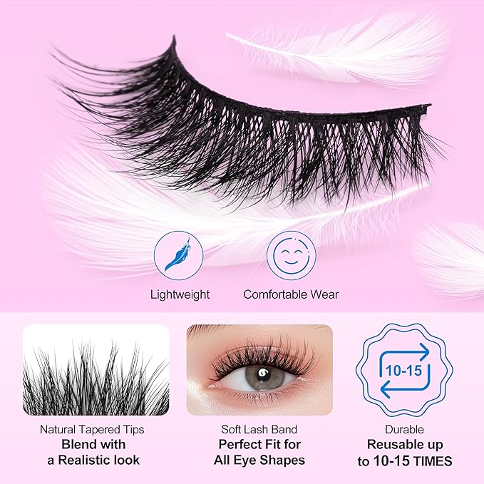 Lashes Natural Look False Eyelashes - Bepholan Fake Eyelashes 3D Super Fluffy False Lashes Clear Band Wispy Lashes 3-Pack Faux Mink Lashes(XMZ24)