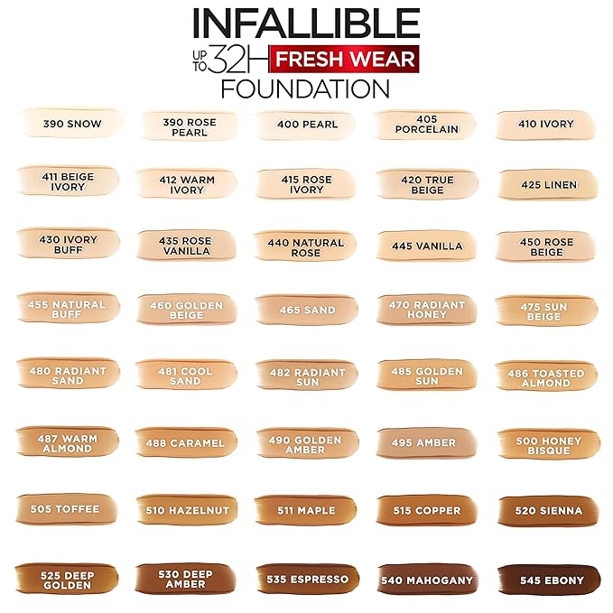 L'Oreal Paris Makeup Infallible Up to 32 Hour Fresh Wear Lightweight Foundation, 535 Espresso, 1 Fl Oz, Packaging May Vary