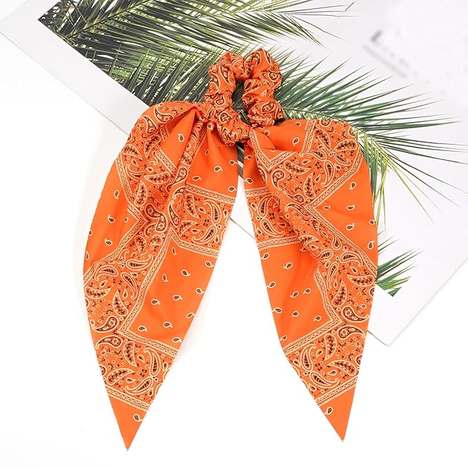 Fall Orange Bandana Hair Ties for Women Girls Halloween Autumn Hair Scrunchies Elastic Tie Ribbon Hair Bows Hair Accessories Gifts