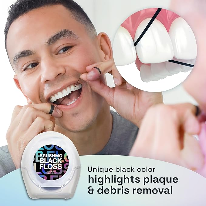 Brushmo Black Floss (BBFloss) - Expanding Floss, Gum-Friendly Soothing Mint Dental Floss, Natural Vegan Wax to Remove Plaque from Teeth, Dentist Designed PTFE & PFAS Free Oral Care, 5 Spools, 275 yd