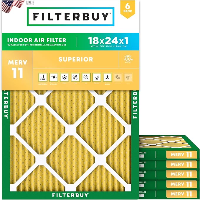 Filterbuy 18x24x1 Air Filter MERV 11 Superior Pet & Allergy Defense, by Filterbuy