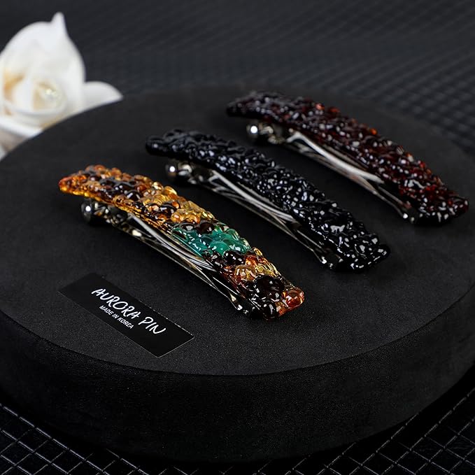 Hair Barrette for Thick Hair 3 Pack - Extra Large 4.1" Hair Clips Made in Korea - Brown, Black, Tortoiseshell Designs - Stylish, Easy Hair Styling for Women