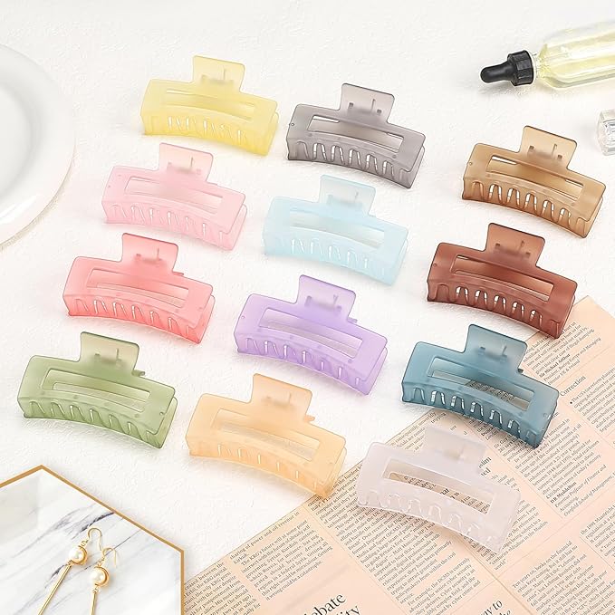 3.5 Inch Square and Rectangular Hair Clips - 12 Pcs Claw Clips for Thick and Thin Hair, Rectangle Jaw Clips in Bulk, Hair Accessories for Women and Girls - Ice Cream