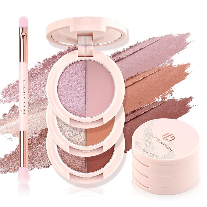 Color Nymph 6 Colors Eyeshadow Makeup Palette | 6-IN-1 Multi-Colored Shimmer & Matte Long-Lasting Travel Size Eye Shadow Make up Kit, Stacked Makeup Design Includes Eyeshadow Brush and Mirror