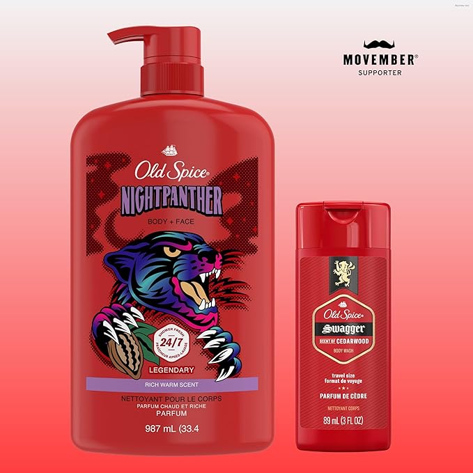Old Spice Refreshing Body Wash for Men, 3X Defense, 24/7 Shower Fresh with Long Lasting Scent, Travel Size, Red Collection, Swagger with Cedarwood Scent, 3 oz