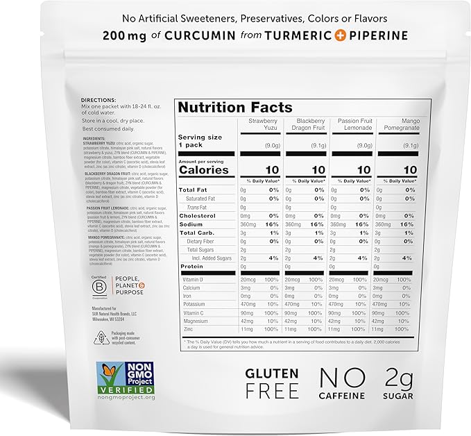ZYN Electrolyte Drink Mix Hydration Packets, Electrolytes Powder, Hydration Packets w/Turmeric Curcumin, Vitamin C and D, Zinc, Hydrate Electrolyte Powder Packets for Wellness, Variety Pack of 24