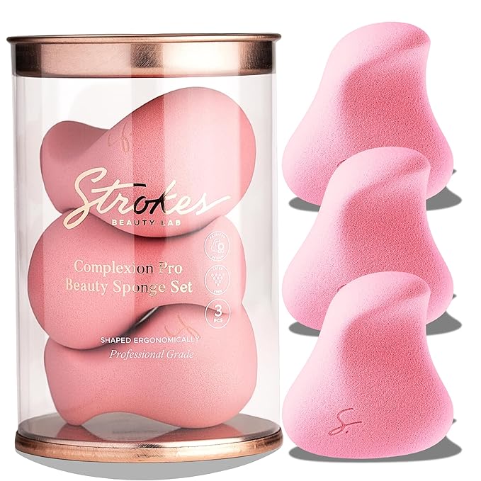 Original Beauty Blender Makeup Sponge Applicator for Powder, Cream & Liquid, Beauty Tools Puff, Streak Free Application, Vegan, Cruelty Free Made in USA, Pink (3 Pieces)