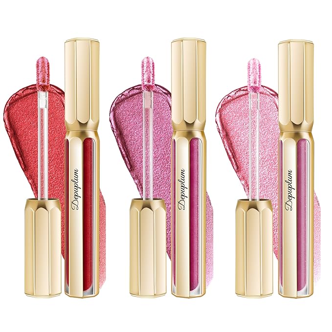 3Pc Lipsticks Set for Women Metallic Lipstick Long Lasting Dark Red Burgundy Pink Lip Gloss, Metal Shine Lightweight Hydrating Full Coverage Lip Color, DP104/107/108