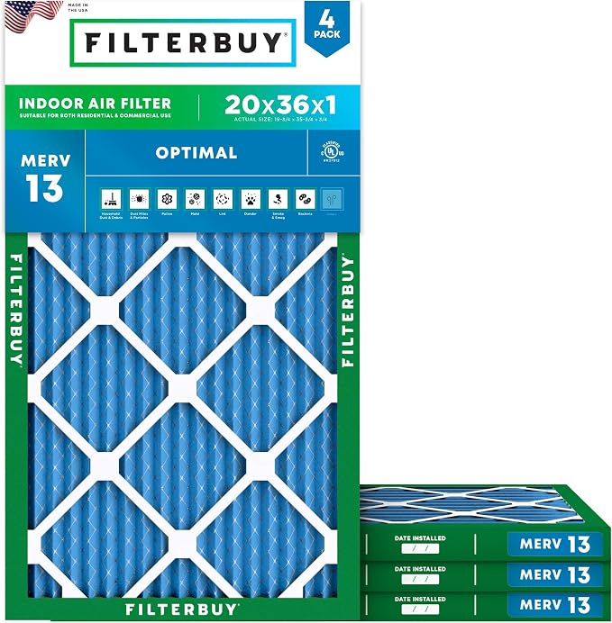 Filterbuy 20x36x1 Air Filter MERV 13 Optimal Smoke & Allergy Defense, by Filterbuy