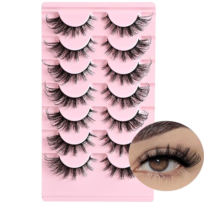 FARRED Cat Eye Lashes Natural Fox Eyelashes D Curl Wispy False Lash Strips Volume Cateye Fake Eyelash Medium Length Russian Strip Lashes Natural Look Full Pestañas Sets for MUA and Beginners Makeup