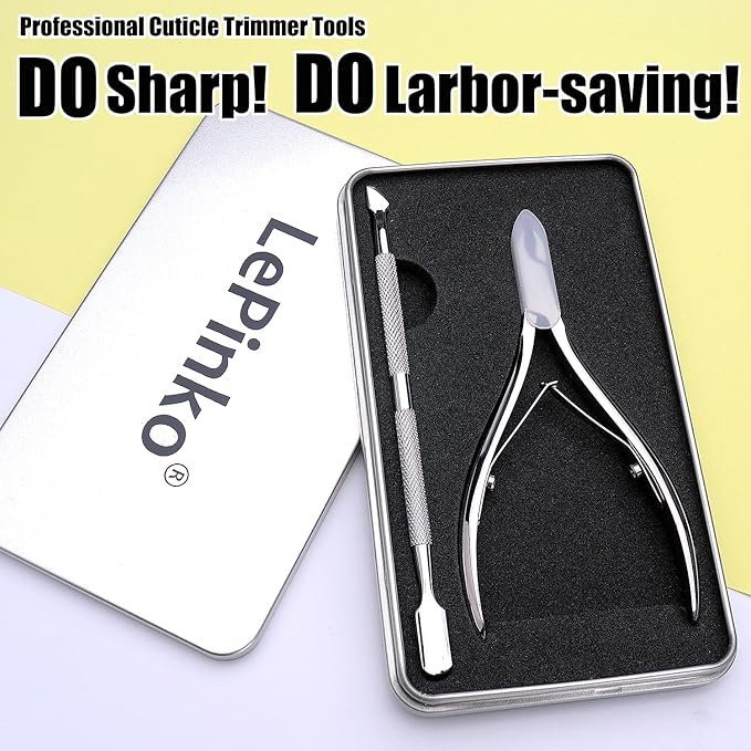 LePinko Salon-Quality Cuticle Trimmer with Cuticle Pusher, Super Labor-saving Cuticle Cutter, Sharp Cuticle Clippers for Manicurist, Professional Pedicure Manicure Nail Care Tool, 5mm Jaw