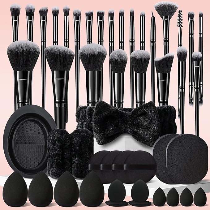 47Pcs Black Makeup Brushes Set Professional Makeup Kit Multi-functional Makeup Tool Set with Facial Makeup Accessories, Foundation Makeup Brush Kit Eye and Face Make up Brushes & Tools