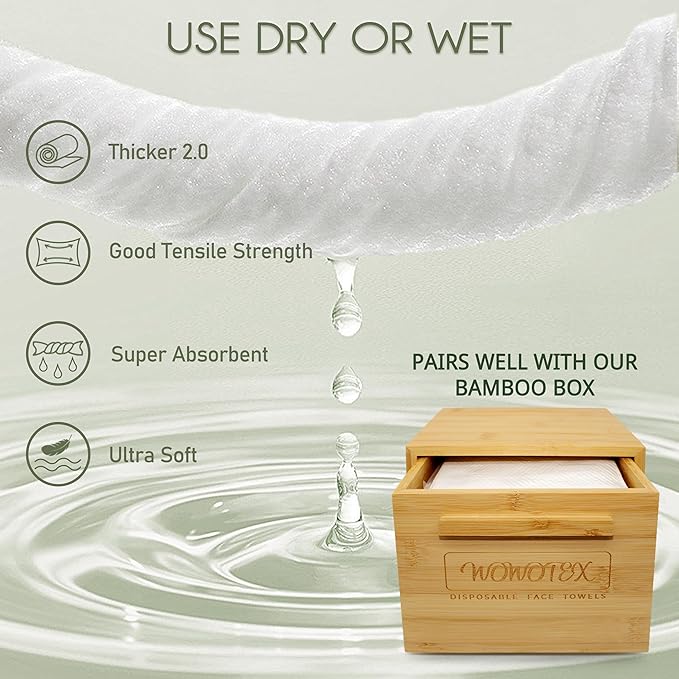 THICKER Dry Wipes 50 Count Disposable Face Towels 10x12" | Ultra Soft for Sensitive Skin & Babies, Travel, Makeup Removal