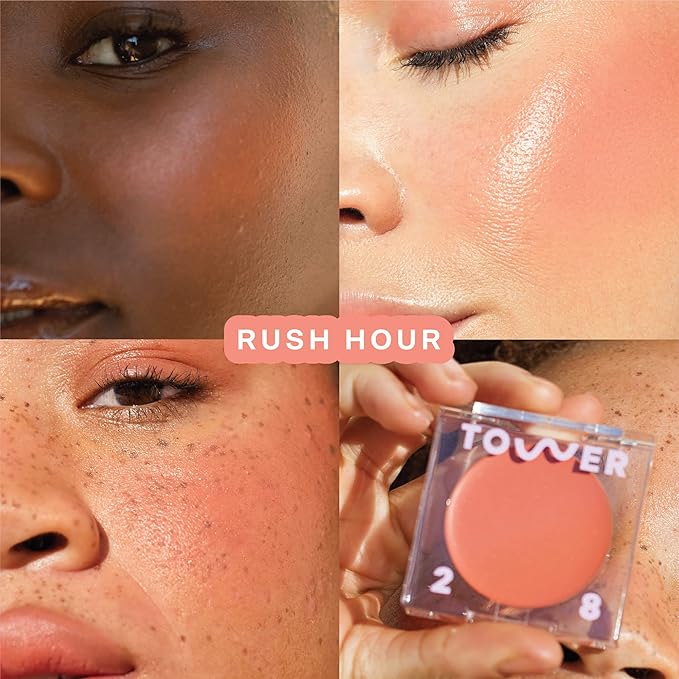 Tower 28 Beauty BeachPlease Cream Blush for Cheeks and Lips - Multi-Purpose Lip and Cheek Tint in Sun-Kissed Peach Blush - for Sensitive Skin – Color RUSH HOUR, Luminous Finish