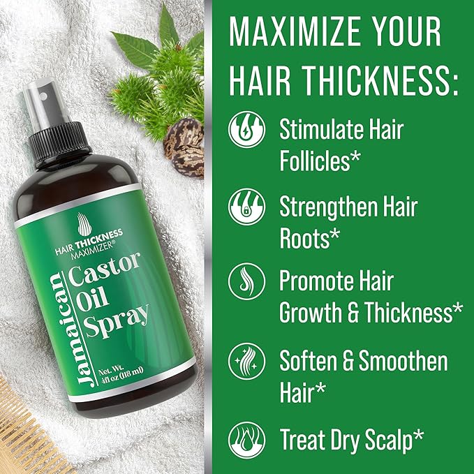 Jamaican Black Castor Oil Spray For Hair Growth. With Marula, Jojoba. Vegan, Leave In Conditioner Serum For Women, Men. Thickening, Moisturizing, Strengthening Scalp Treatment For Dry, Weak Hair