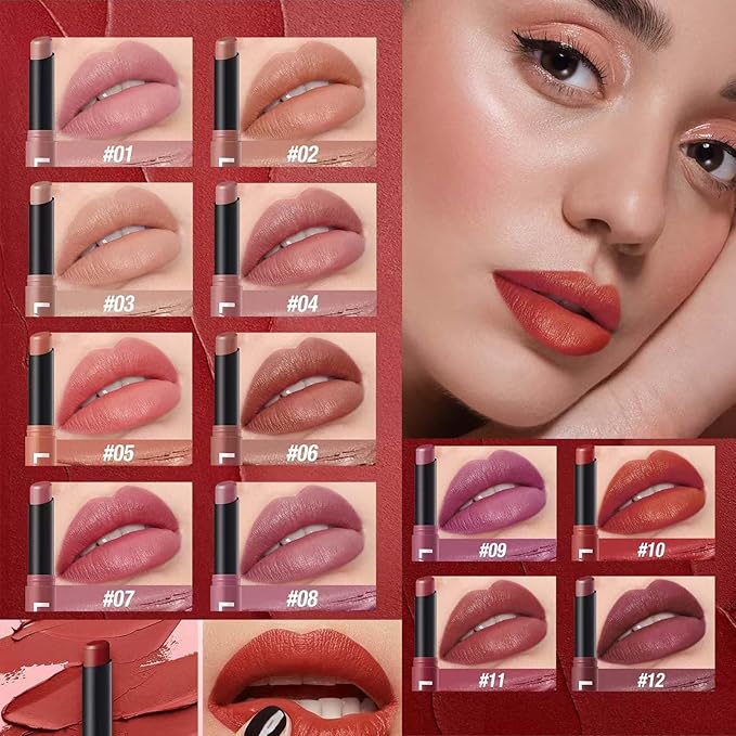 Matte Lipstick for Women Girls teen Lip Makeup Lipsticks Lip Liner Pencil Waterproof Long Lasting Hypoallergenic Highly Pigmented Quick Makeup Lightweight Portable 2#