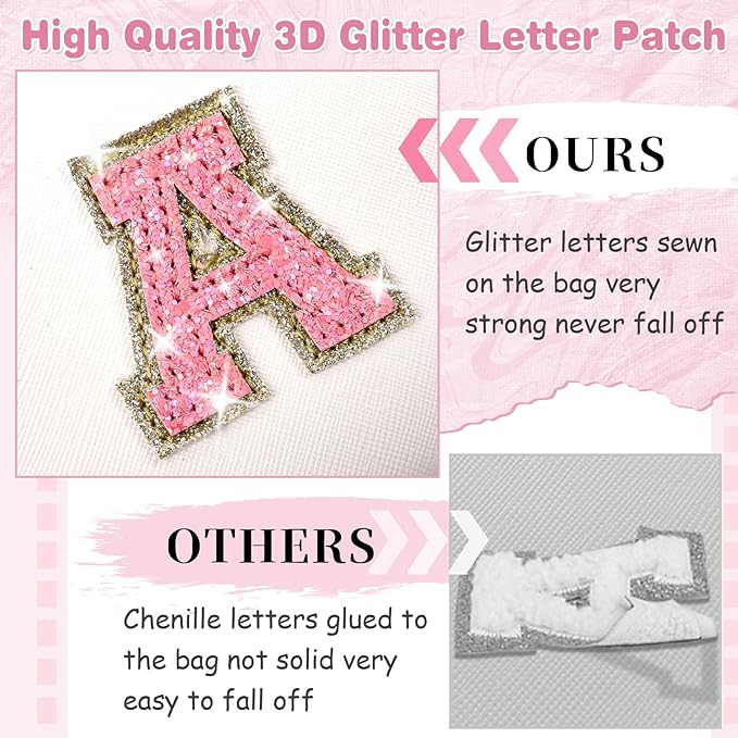 Small Initial Patch Makeup Bag Personalized Gifts Make Up Bag,White Cute PU Leather Glitter Letter Cosmetic Bag with Zipper,Trendy Portable Travel Toiletry Pouch,Preppy Stuff for Teen Girls Women U