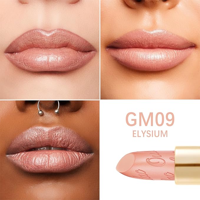 Oulac Coral Pink Matte Lipstick with Glow Metallic Finish - Vegan Lipstick for Women, Creamy Texture, Hydrating Clean Beauty Formula, High-End Magnetic Hook Design, GM09 Elysium