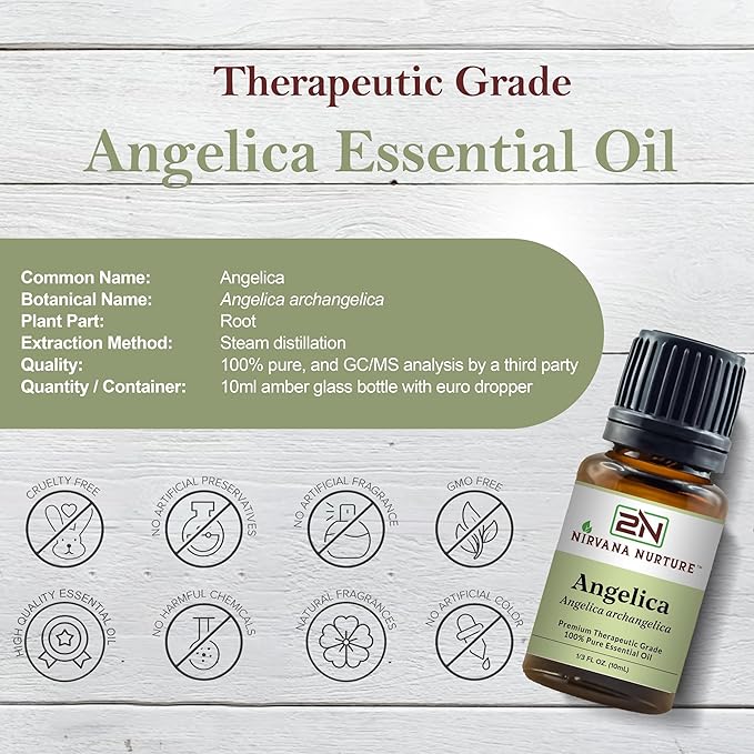Angelica Essential Oil 100% Pure Premium Therapeutic Grade, Undiluted - Aromatherapy Diffuser for Calm and Relaxation, Skin Care, Hair Care