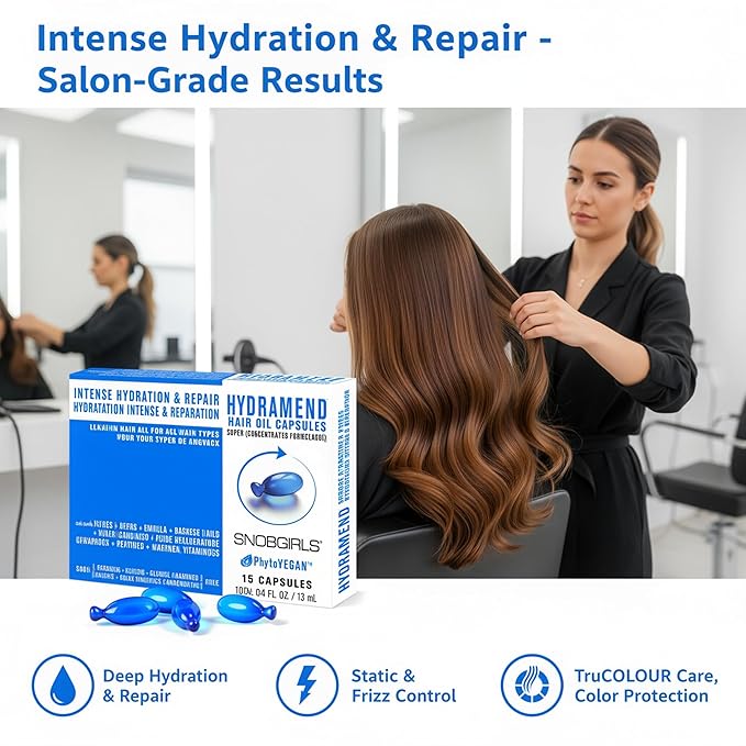 Hydrating Hair Oil Capsules – Leave-In Serum for Dry Damaged Hair, Color Protection w/ Argan, Hyaluronic Acid & Ceramides | Mineral Oil, Alcohol & Paraben Free, Vegan | Frizz Control & Shine | 15Ct