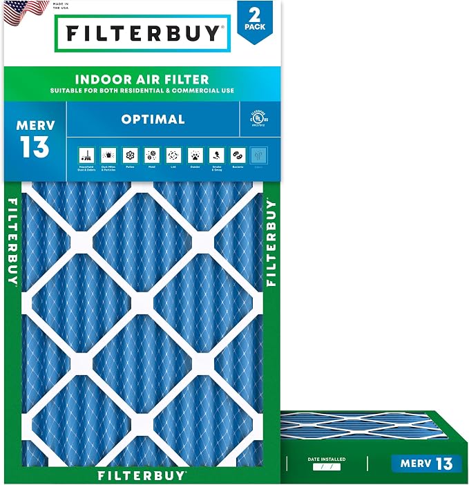 Filterbuy 14x25x2 Air Filter MERV 13 Optimal Smoke & Allergy Defense, by Filterbuy