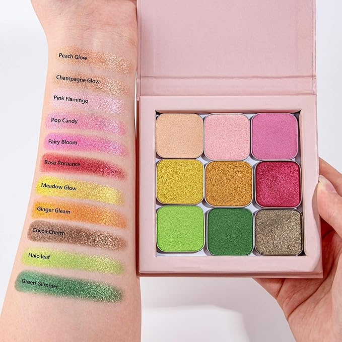 Magnetic Single Eyeshadow Gold Shimmer Highly Pigmented Blendable Longwear Powder in Magnetic Refill Pan for Custom Palette Easy to Apply and Remove (Meadow Glow)