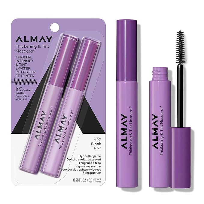 Almay Thickening & Tint Mascara, Instant Soft Full Volume, Conditions & Darkens Natural Lashes Over Time, No Flaking or Clumping, 402 Black, 2 count