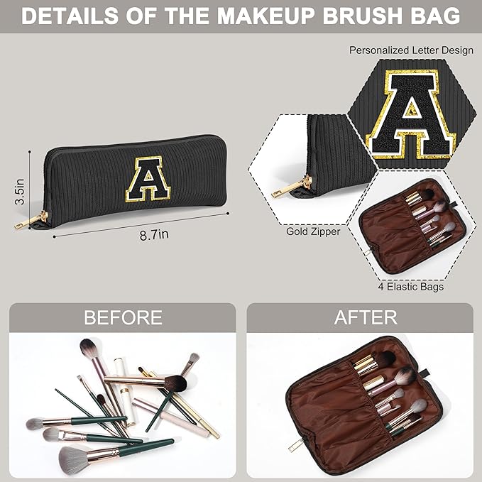 YOOLIFE Initial Travel Makeup Bag Cosmetic Bag - Teen Girl Gifts Trendy Stuff Friend Birthday Gifts for Women Teen Girl Kids