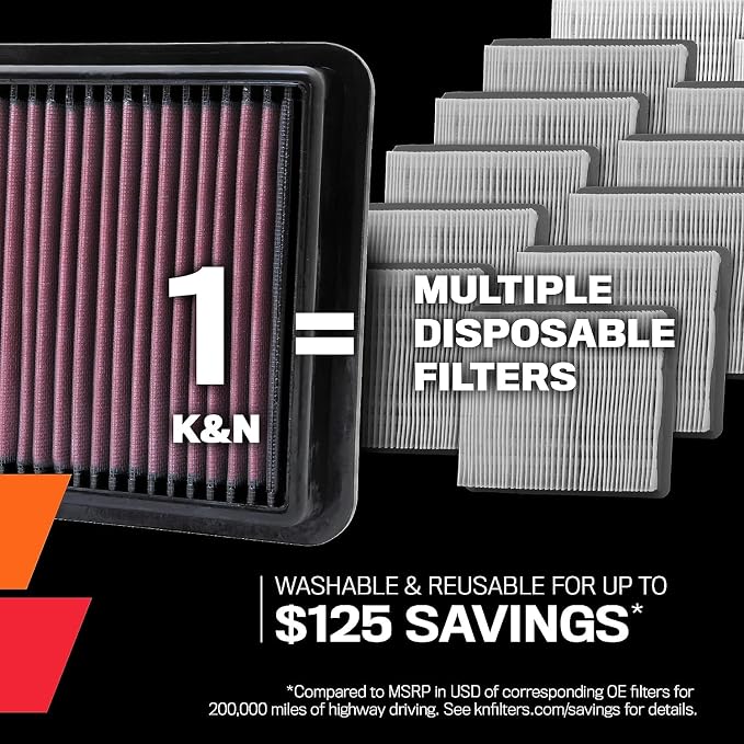K&N Engine Air Filter: High Performance Washable Replacement Filter: Compatible - Image 2