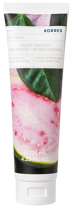 KORRES Elasti-Smooth Body Butter Cream, Dry Skin Lotion with Shea Butter and Almond Oil, Moisturizing, Firming, Tightening and Hydrating After Shower Care For Women & Men, Guava Fragrance, 4.23 Fl Oz