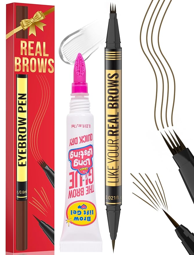 Vevivia Eyebrow Pen - Eyebrow Gel Clear, Dual-Ended Eye Brow Pencils for Women with 4-Fork-Tip and Precise Brush-Tip for Natural Hair-Like Strokes, Last All Day Eyebrow Pencil, Brown