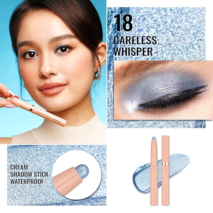 Oulac Waterproof Eye Shadow Stick Smooth and Long Lasting, Shimmering Glitter Finish, Blendable Eyes Makeup, Vegan & Cruelty-Free 1.25g, 18 Careless Whisper