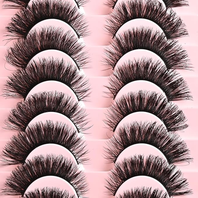 FARRED Cat Eye Lashes Mink Eyelashes Strips Natural Fluffy Russian Strip Eyelash Extension Looking Wispy Full Volume Fox Lash CC Curl Dramatic Short 8mm-15mm Pestañas Postizas for Women