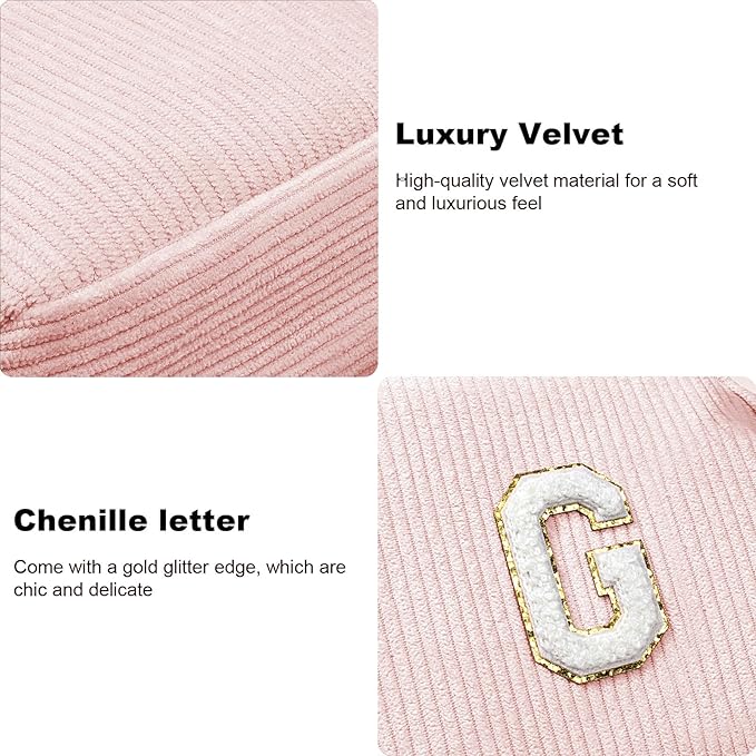 LETGO Birthday Gifts for Women Small Personalized Initial Monogram Makeup Bag,Preppy Corduroy Makeup Bags Travel Toiletry Bag Cute Pouch Purse for Her Mom Girlfriend Wife Sister Teacher Bridesmaid