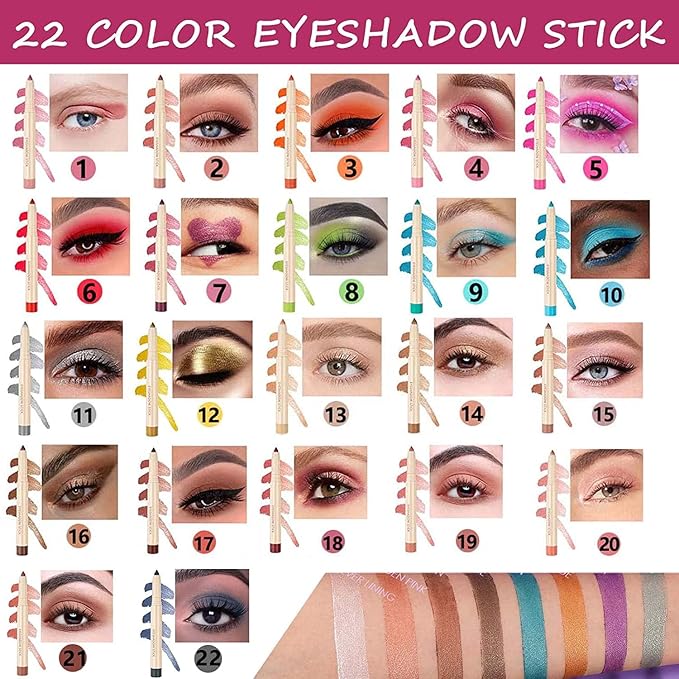Brown Eyeshadow Stick, Smooth Cream Shimmer Eyeshadow Pencil, Waterproof Long Lasting High Pigmented Hypoallergenic Eye Shadow Highlighter Stick Create Multi-Dimension Eyes Look(16# Brown Shimmer)